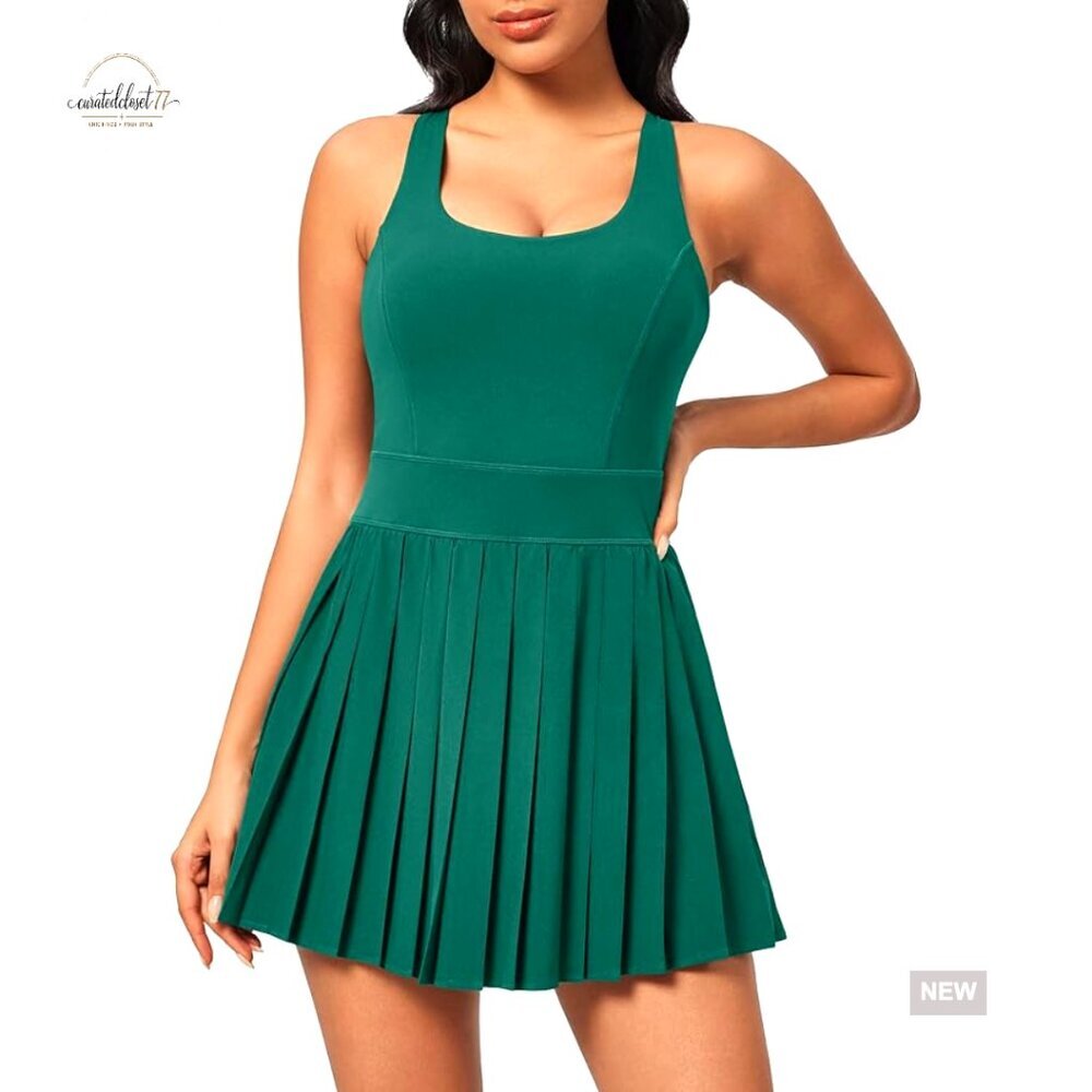 Athletic Dress with Built-in Bra and Pockets, Lightweight Quick-Dry Fabric